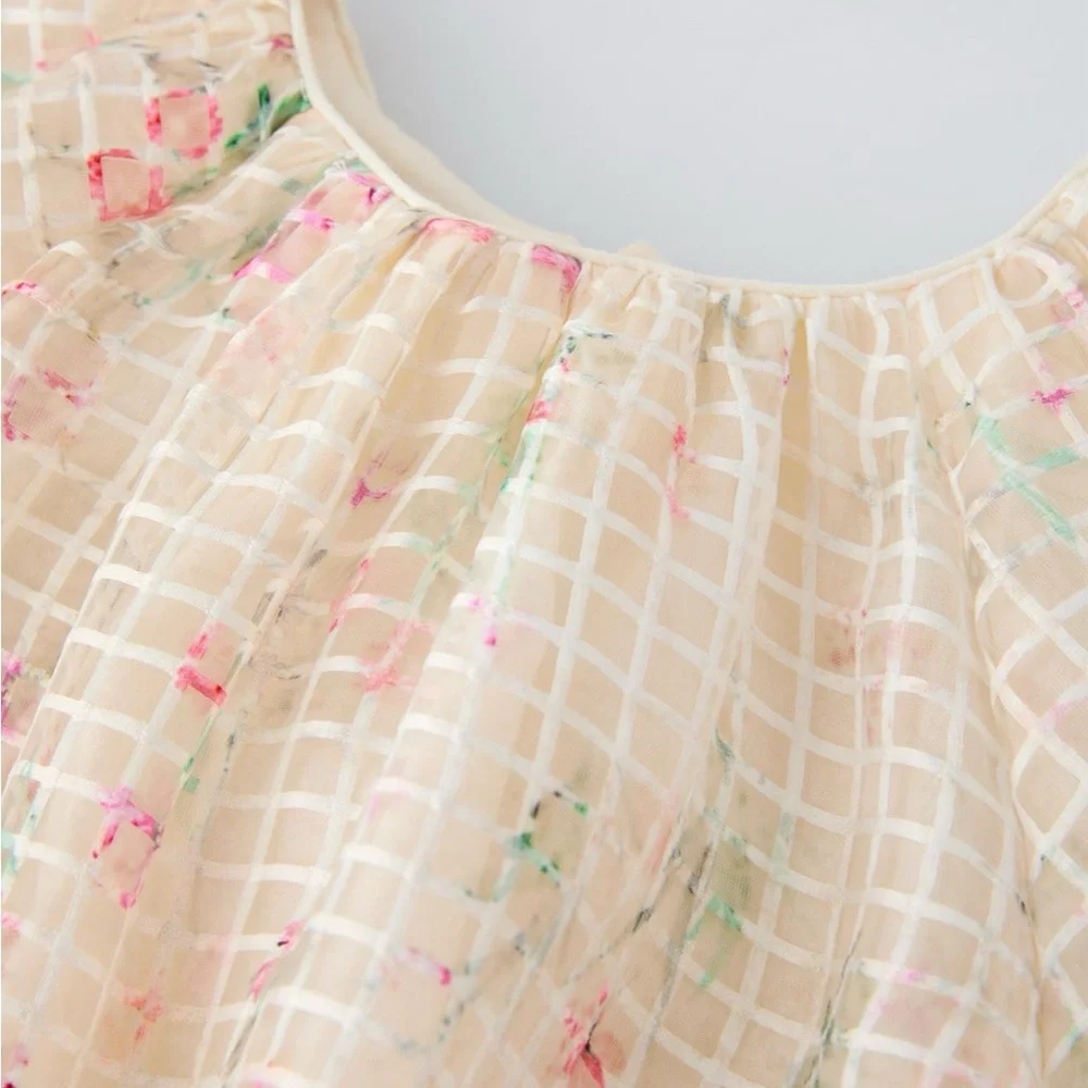 NWOT Zara Checkered Floral Organza Dress. Sizes 18-24 Months & 4 Years Available - Picture 3 of 6
